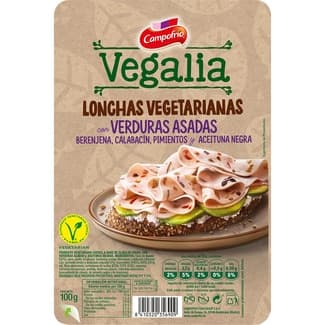 Vegalia lonchas vegetarianas con veduras asadas envase 100 g berenjena, calabacín, pimientos y aceituna negra sin gluten sin lactosa -