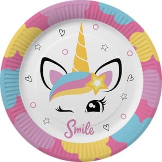 Plato decorativo Unicornio 18 cm paquete 8 unidades -