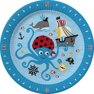 Plato decorativo Pirates World 23 cm paquete 8 unidades -
