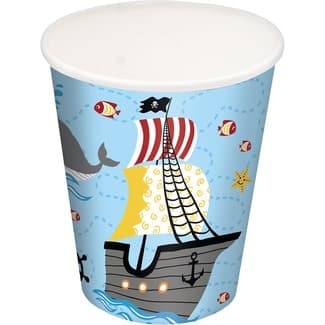 Vasos compostables decorativos de cartón Pirates World 25 cl paquete 8 unidades -