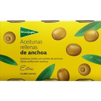 Aceitunas rellenas de anchoa pack 3 latas 150 g neto escurrido -