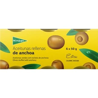 Aceitunas rellenas de anchoa pack 6 latas 50 g neto escurrido -