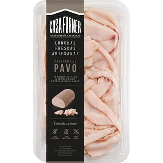 Pastrami de pavo en lonchas frescas artesanas envase 100 g sin gluten sin lactosa -