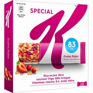 Barritas de cereales integrales con frutas rojas 6 unidades estuche 129 g -