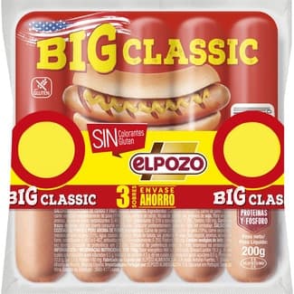 Big Classic salchichas cocidas de cerdo y pavo sabor ahumado pack 3 x 200 g envase 600 g sin gluten -