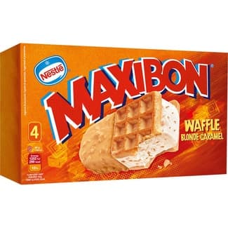 Helado Waffle sándwich nata con trocitos de azúcar caramelizados salados y galleta 4 unidades 560 ml -