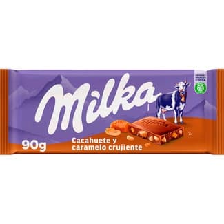 Chocolate con leche, cacahuetes y caramelo crujiente tableta 90 g -