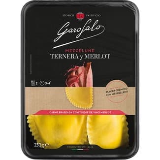 Pasta fresca mezzelune relleno de ternera y merlot 2 raciones envase 230 g -