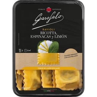 Pasta fresca ravioli relleno de espinacas con ricotta, espinacas y limón 2 raciones envase 230 g -