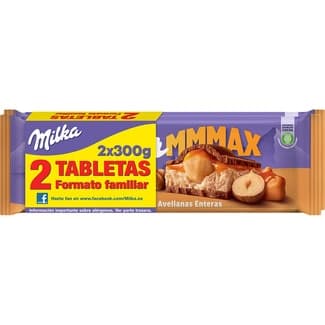 Chocolate con leche, caramelo y avellanas enteras formato familiar pack 2 tableta 300 g -
