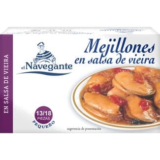 Mejillones en salsa vieira 13-18 piezas lata 65 g neto escurrido -