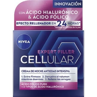 Expert Filler Cellular crema de noche antiedad intensiva tarro 50 ml con ácido fólico puro + 2 tipos de ácido hialurónico -