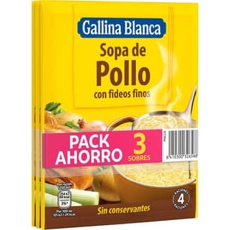Sopa de pollo con fideos finos pack 3 sobres 80 g -