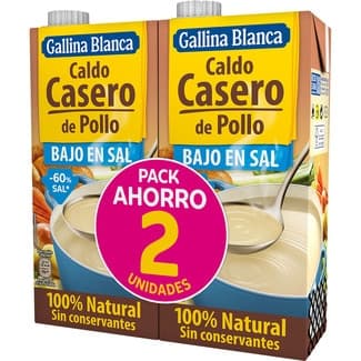 Caldo de pollo casero100% natural bajo en sal sin gluten pack 2 envase 1 l -
