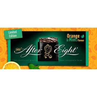 Láminas de chocolate, menta y naranja estuche 200 g -