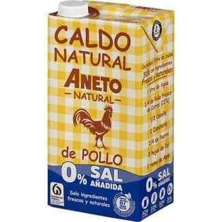 Caldo de pollo 100% natural 0% sal añadida sin gluten y sin saltosa envase 1 l -