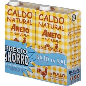 Caldo de pollo 100% natural bajo en sal sin gluten y sin lactosa pack 2 envase 1 l -