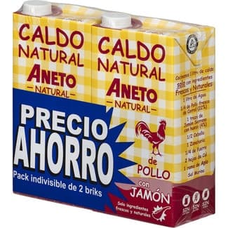 Caldo de pollo con jamón 100% natural sin gluten y sin lactosa pack 2 envase 1 l -