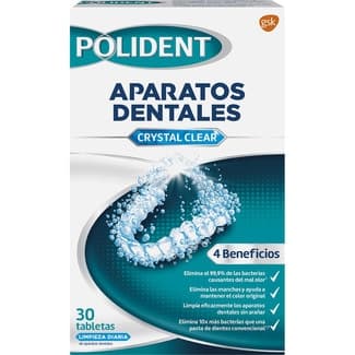 Tabletas limpiadoras efervescentes Crystal Clear para aparatos dentales caja 30 unidades -