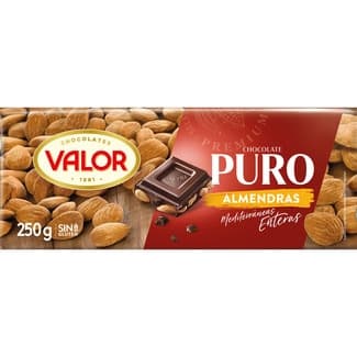 Chocolate puro con almendras mediterráneas enteras sin gluten tableta 250 g -