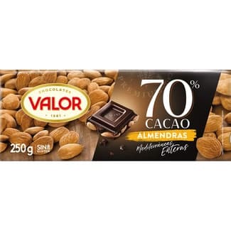 Chocolate negro 70% con almendras mediterráneas enteras sin gluten tableta 250 g -