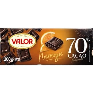 Chocolate negro 70% cacao natural, con naranja y sin gluten tableta 200 g -