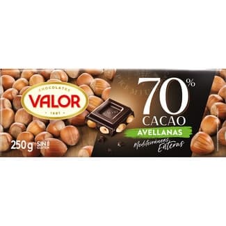 Chocolate negro 70% con avellanas mediterráneas enteras y sin gluten tableta 250 g -