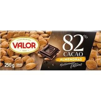 Chocolate negro 82% cacao con almendras mediterráneas enteras y sin gluten tableta 250 g -