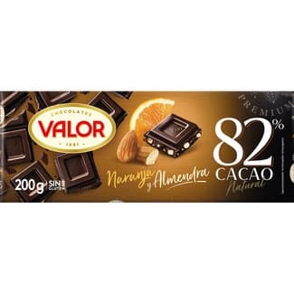 Chocolate negro 82% cacao natural con naranja y almendra sin gluten tableta 200 g -
