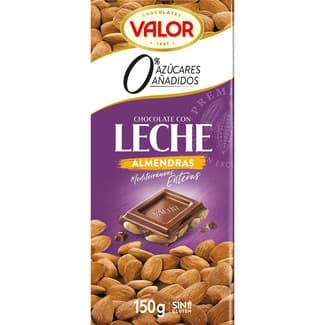 Chocolate con leche y almendras mediterráneas enteras 0% azúcares añadidos y sin gluten tableta 150 g -