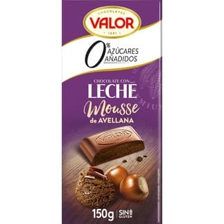 Chocolate con leche y mousse de avellana 0% azúcares añadidos y sin gluten tableta 150 g -