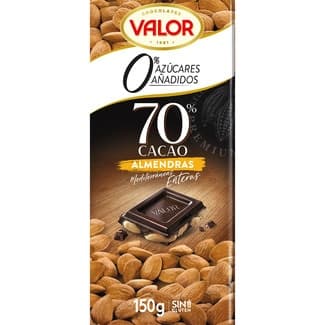 Chocolate negro 70% con almendras mediterráneas enteras 0% azúcares añadidos y sin gluten tableta 150 g -