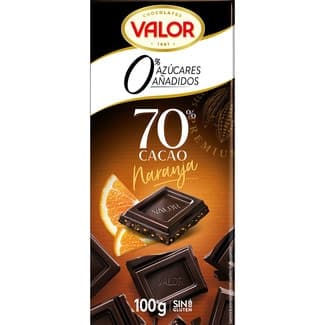Chocolate negro 70% cacao con naranja 0% azúcares añadidos y sin gluten tableta 100 g -