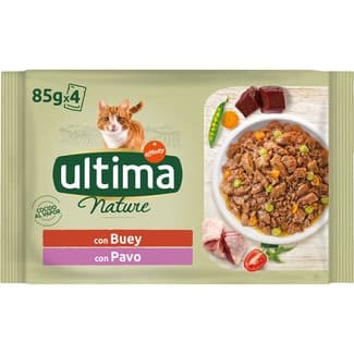 Nature comida húmeda para gatos adultos con buey 2 envases 85 g con pavo 2 envases 85 g -