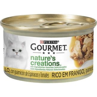 Nature's Creations comida húmeda para gatos con pollo, espinacas y tomates lata 85 g -