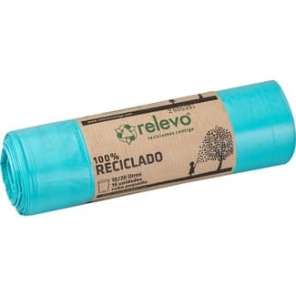 Bolsas de basura celestes 100% reciclado para cubo pequeño 10/20 litros rollo 15 unidades -
