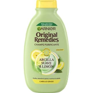 Champú purificante con extracto natural de arcilla suave y limón frasco 400 ml para cabello graso -