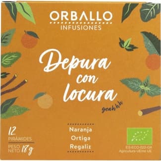 Depura con Locura infusión ecológica con naranja, ortiga y regaliz estuche 12 pirámides -