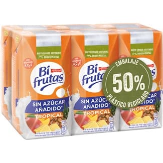 Bebida de zumo de frutas Tropical con leche desnatada a partir de concentrado pack 6 briks 200 ml sin azúcar añadido -