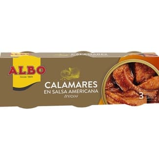 Calamares en salsa americana pack 3 lata 50 g neto escurrido -