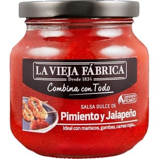 Salsa dulce de pimiento y jalapeño ligeramente picante frasco 280 g neto escurrido -