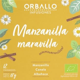 Manzanilla Maravilla infusión ecológica de manzanilla, canela y albahaca 12 piramides -