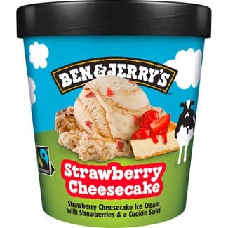 Helado de crema de tarta de queso y fresas y remolinos de galleta tarrina 465 ml -