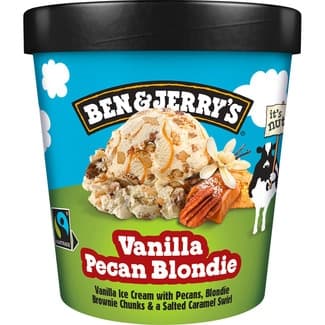 Helado de crema de vainilla con salsa de caramelo salado y trozos de brownie tarrina 465 ml -