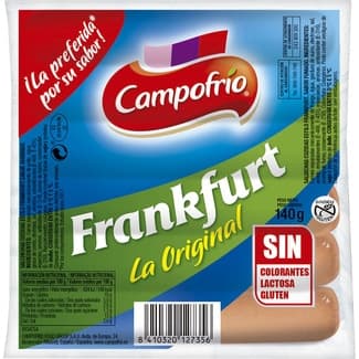 Salchichas Frankfurt cocidas de cerdo y pollo sabor ahumado 6 piezas envase 140 g sin gluten sin lactosa -