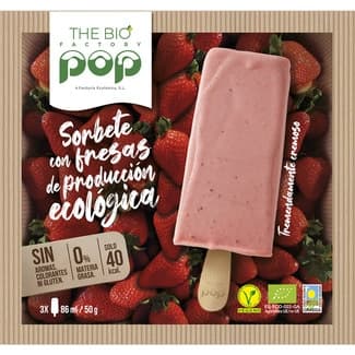Pop sorbete vegano y ecológico con fresas 3 unidades envase 258 ml -