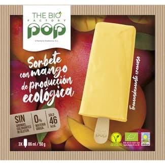 Pop sorbete vegano y ecológico con mango 3 unidades envase 258 ml -