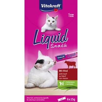Liquid snack líquido para gatos con ternera y cat grass caja 6 unidades 15 g -