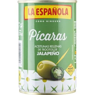 Aceitunas rellenas de trocitos de jalapeño Pícaras lata 130 g neto escurrido -