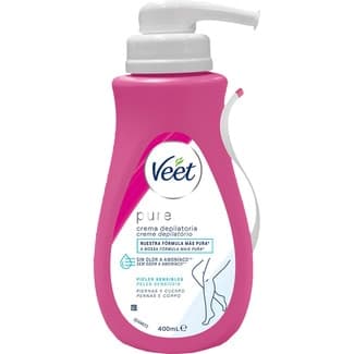 Pure crema depilatoria para cuerpo y piernas sin olor a amoniaco dosificador 400 ml para pieles sensibles -